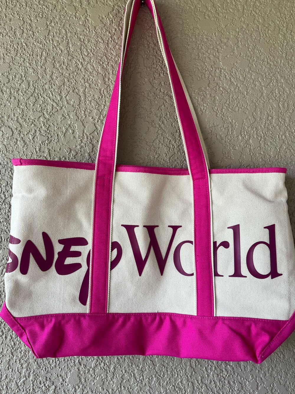 NWT~Disney Canvas Tote in Cream with Bright Pink Trim